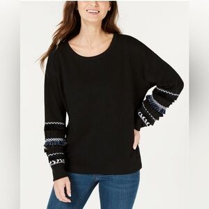Style & Co Women's Black Crew Neck Sweatshirt with Fringe Plus Size XXL